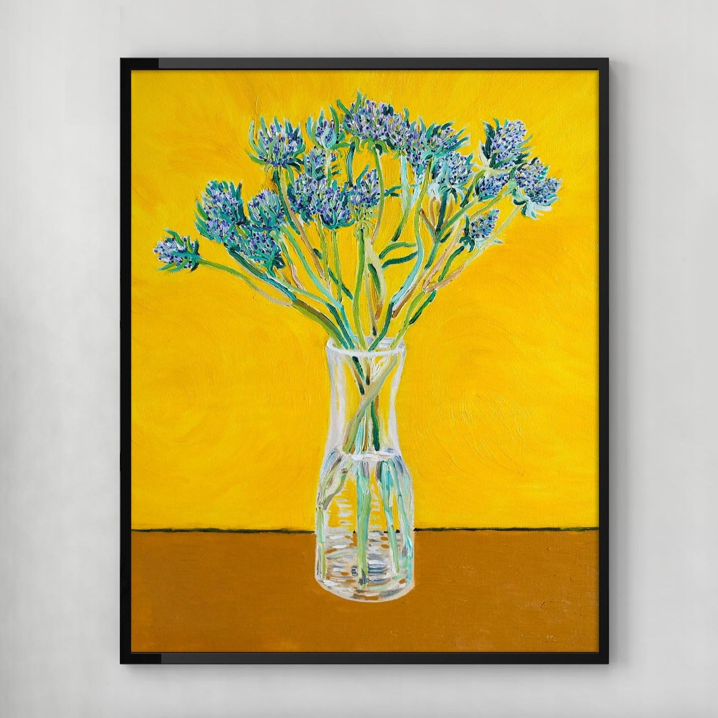 Bouquet of Flower Thistles Oil Painting - Art Print, Framed in Black, Canvas Print