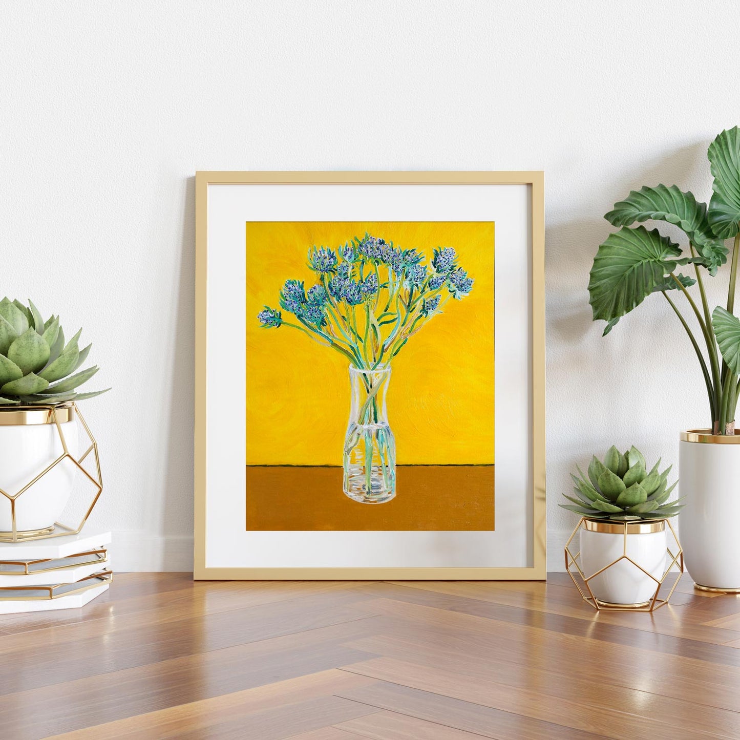 Bouquet of Flower Thistles Oil Painting - Art Print, Framed in Black, Canvas Print