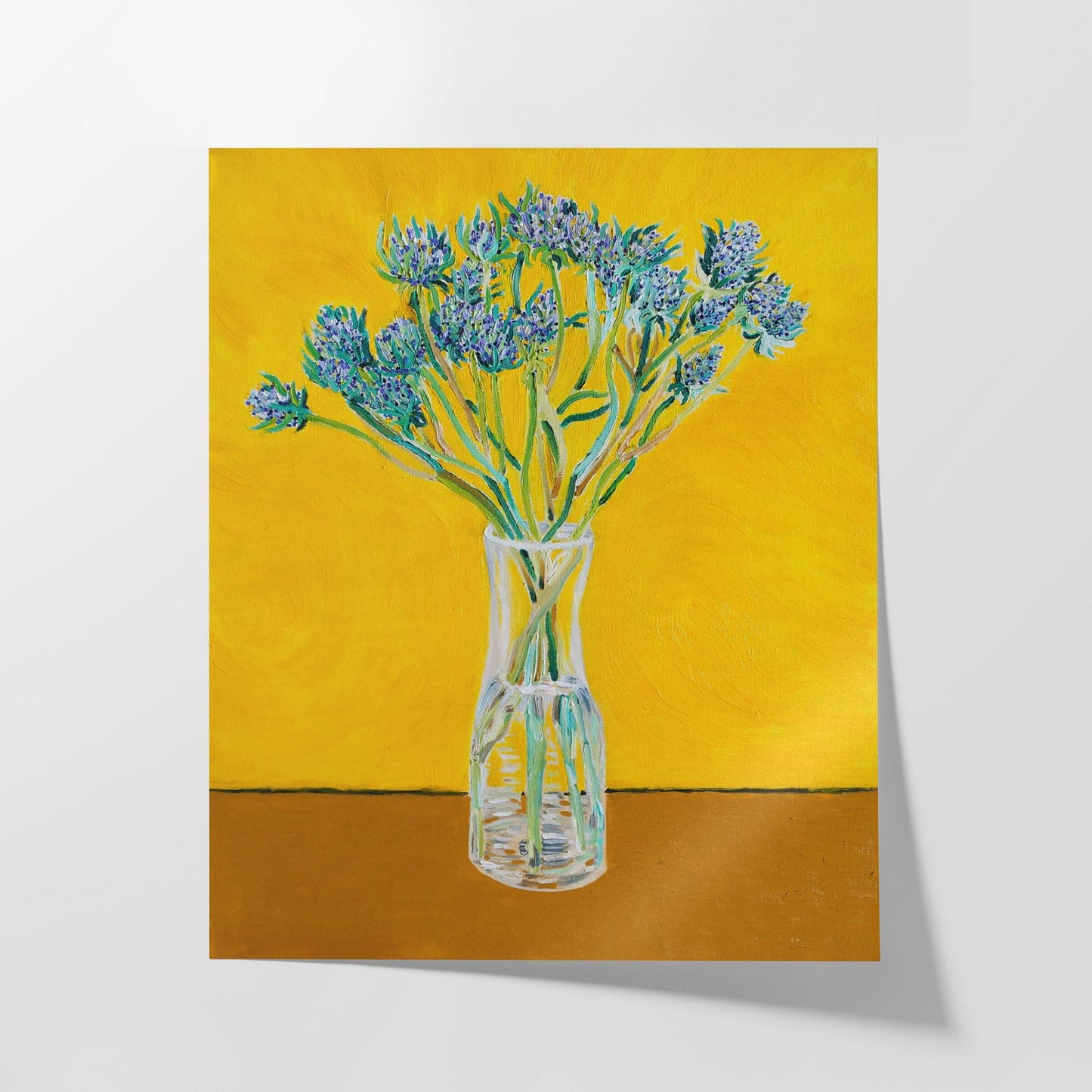 Bouquet of Flower Thistles Oil Painting - Art Print, Framed in Black, Canvas Print