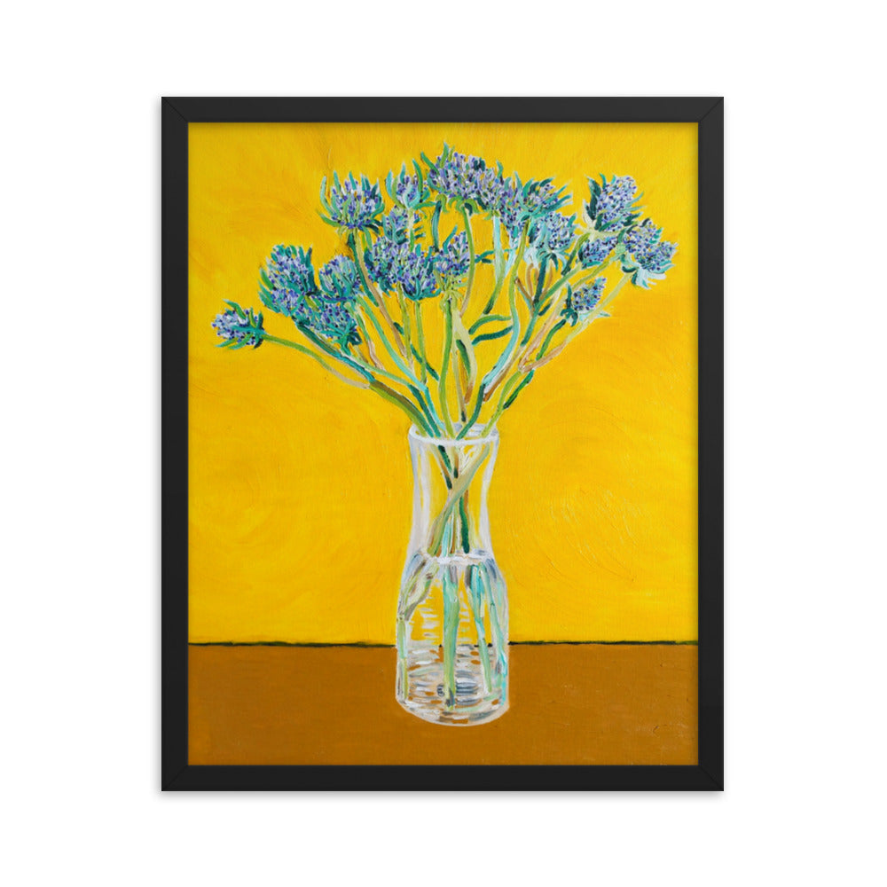 Bouquet of Flower Thistles Oil Painting - Art Print, Framed in Black, Canvas Print